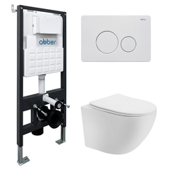 Abber AC1100T-AC0105-AC0121MW Комплект подвесной унитаз Abber Bequem AC1100T белый с инсталляцией AC0105 и кнопкой AC0121MW белая матовая фото