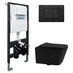Abber AC1201MB-AC0105-AC0120MB Комплект подвесной Унитаз Abber Rechteck AC1201MB черный матовый с инсталляцией AC0105 и кнопкой AC0120MB черный матовый фото