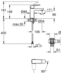 Смеситель однорычажный для раковины GROHE Cubeo, размер S, хром (1017320000)