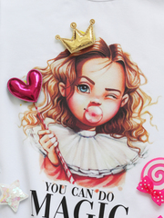 BUBBLE GUM PRINCESS T-shirt with 4 Velcro: Crown, Bow, Lollipop, Heart or Star