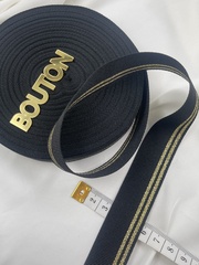 Репсовая лента черная с золотистыми полосками