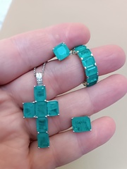 23123 - Серьги- гвоздики в стиле GRAFF из серебра с багетными цирконами параиба