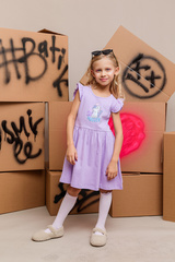 046_БК25 Платье кор.рукав для девочки, фиолетовый