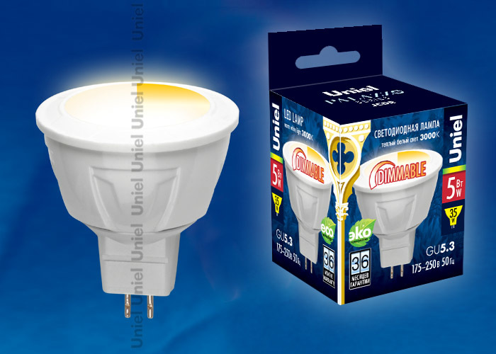 Uniel Лампа Светодиодная LED-JCDR-5W/WW/GU5,3/FR Smile (Теплый белый свет)