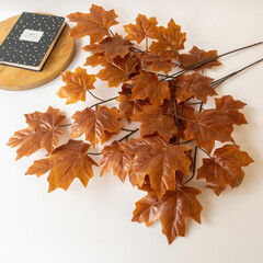 Кленовые листья КОРИЧНЕВЫЕ, ветка 63 см, , листья клена 8-14 см, набор 2 ветки.