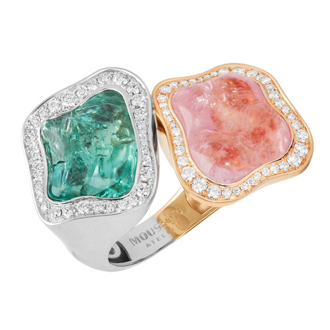 Кольцо с Турмалином, Морганитом и Бриллиантами, R0030-10/1