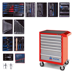 KING TONY (934-100AMR) Набор инструментов в красной тележке, 204 предмета