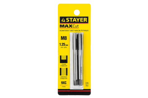 STAYER M8х1.25, 2 шт, Комплект метчиков (28025-08-1.25-H2)