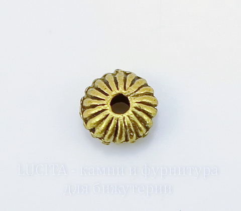 Бусина металлическая - рондель 5х3 мм (цвет - античное золото), 10 штук