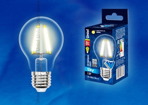 Uniel Лампа LED-A60-8W/WW/E27/CL Sky (теплый свет)