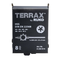 Набор плашек М3-М12 HSS 25мм 8пр Terrax by Ruko A245014 (!)