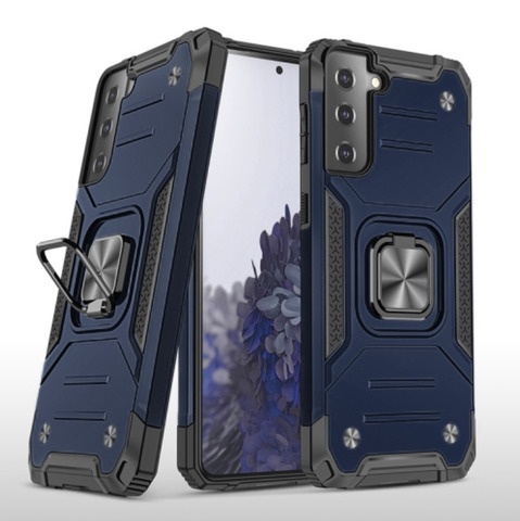 Противоударный чехол для Samsung Galaxy S21 / S30 синий с пластиной для магнитного автодержателя и кольцом подставкой