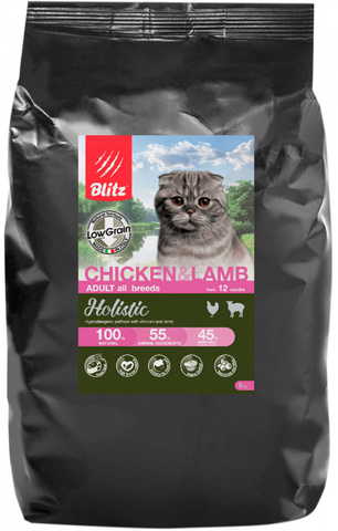 Blitz Holistic Chicken & Fish Cat (Low Grain), кошки, сухой, крица и рыба (5 кг)