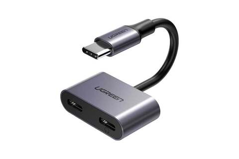 USB-хаб UGREEN CM232 (60165) USB-C to Type C Female + Type C Female Audio Adapter, серый