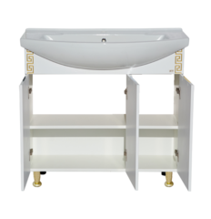 Тумба MISTY Престиж - 80 прямая белая золотая патина c умывальником