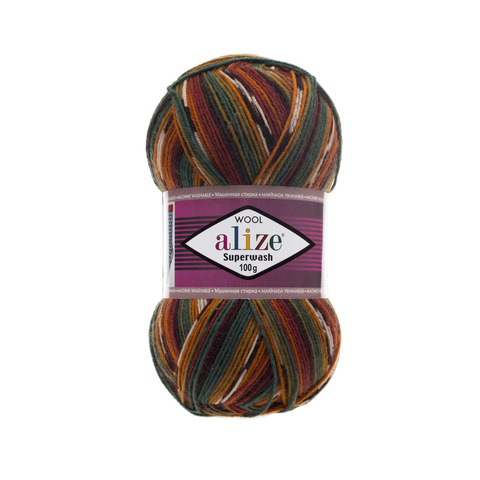 Alize Superwash 4447 хаки-оранж-беж