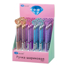 
          Ручка шариковая, автоматическая, Basir, синие чернила, разноцветный корпус с кристаллами, 24 шт