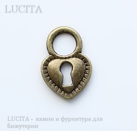 Подвеска "Замочек-сердечко" 18х12 мм (цвет - античная бронза)
