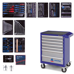 KING TONY (934-100AMB) Набор инструментов в синей тележке, 204 предмета