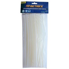 Клей для клеевого пистолета ПРАКТИКА белый, прозрачный, 11 х 300 мм, 33 шт / пакет с подве (641-619)