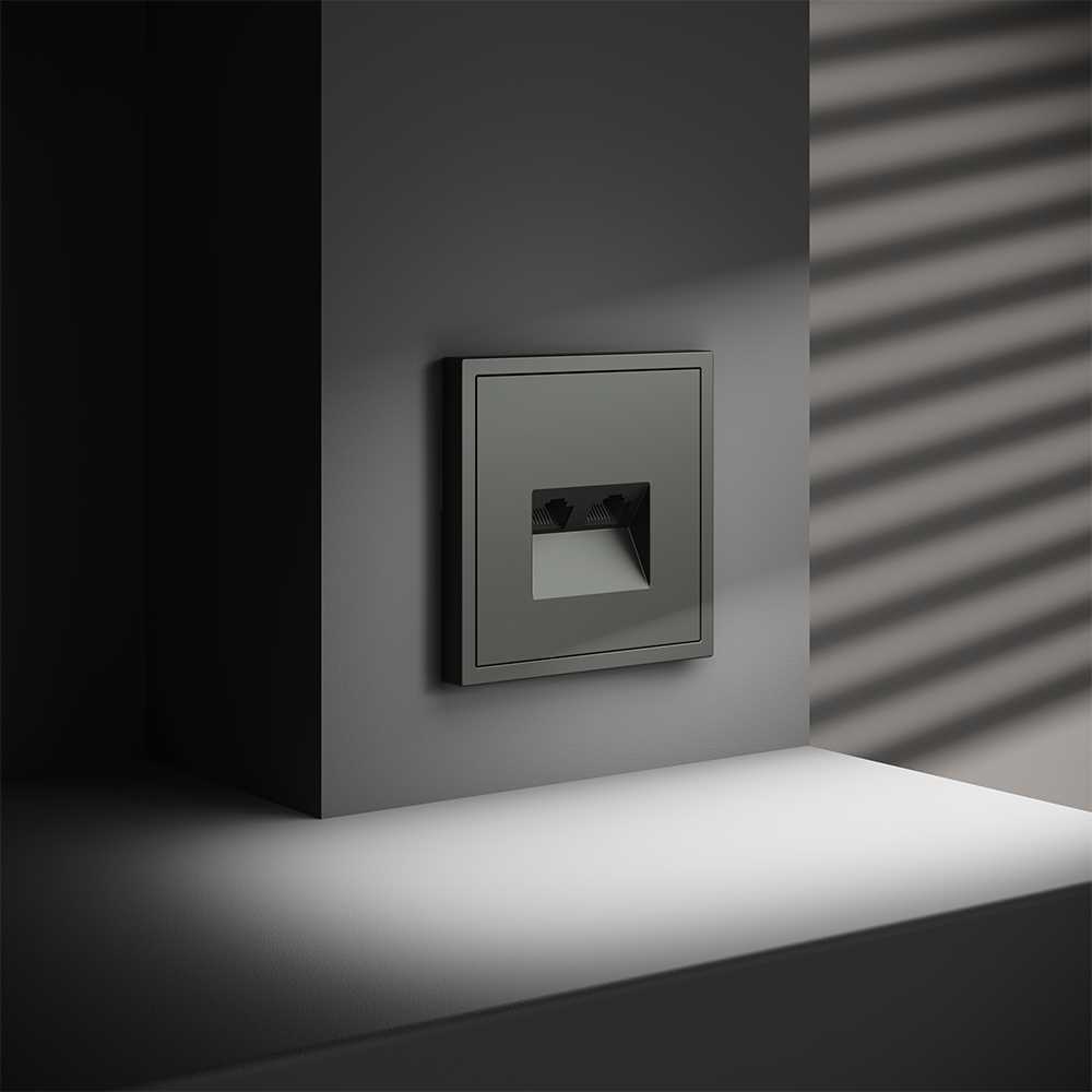 Розетка компьютерная встраиваемая Voltum S70 двойная RJ45+RJ45 кат.6, (титан) VLS060206