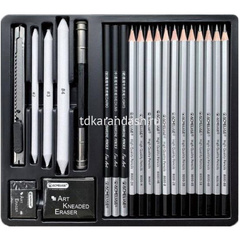 Набор для графики 22 предмета (карандаши, растушевки, держатель, канц.нож, ластики) в металле