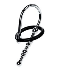 Серебристый уретральный плаг-бусины TOYFA Metal с мягким фиксириющим кольцом