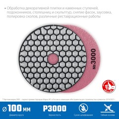 ЗУБР 100 мм, №3000, сухое шлифование, алмазный гибкий шлифовальный круг АГШК, Профессионал (29868-3000)