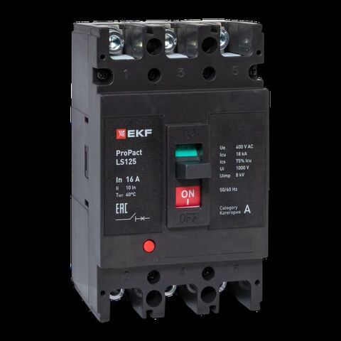 Выключатель автоматический в литом корпусе ProPact LS125 16А 3P 18кА EKF