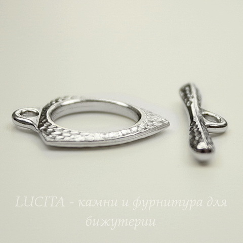 Замок - тоггл из 2х частей TierraCast "Кованый" (цвет-платина) 23х18 мм, 27 мм
