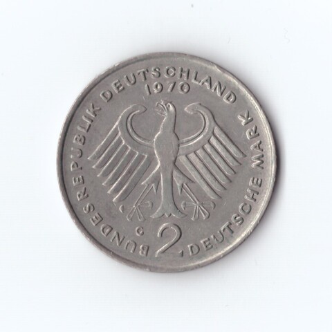 Германия 2 марки 1970 г Теодор Хесс UNC