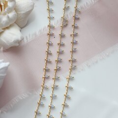 Цепочка с подвесками из цирконов, голубые, 2 мм, позолота, 32 см, А622-1 (32см)