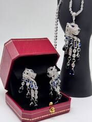 Серьги PANTHERE длинные с сапфировыми циркониями в стиле CARTIER