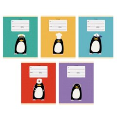 
          Тетрадь А5 18л., линия, Канц-Эксмо, скрепка, мелованный картон, выб. лак,"Пингвины"