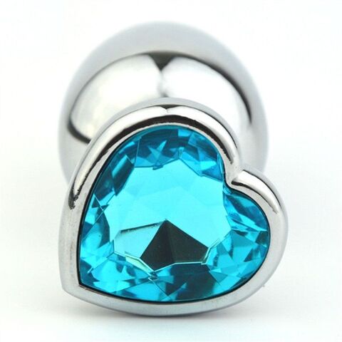 Серебристая анальная пробка с голубым кристаллом-сердечком - 8 см. - 4sexdreaM 47141-2