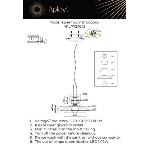 Подвесной светодиодный светильник Aployt Daga APL.772.16.12