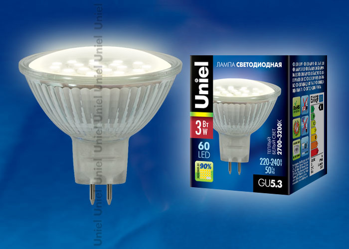 Uniel Лампа Светодиодная LED-JCDR-SMD-3W/WW/GU5,3 (Теплый белый свет)