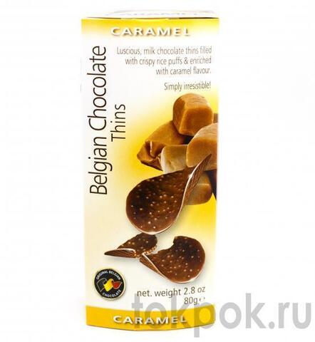 Чипсы шоколадные с карамелью Belgian Chocolate Thins, 80 гр