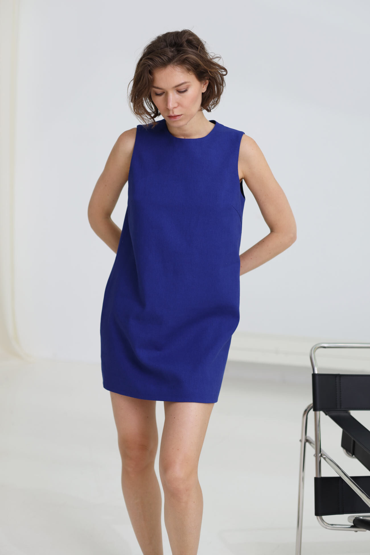 Платье-туника мини, лен royal blue