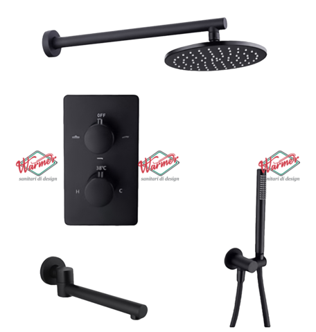 Душевой комплект термостатический 3в1 Warmer Black Line Bl 400300-10D Termo