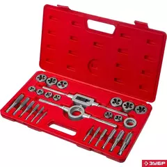 ЗУБР 27 предм., сталь 9ХС, набор метчиков и плашек в пластиковом боксе (28123-H27)