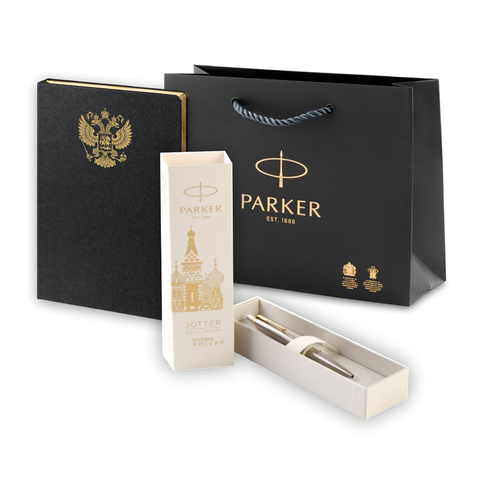 Подарочный набор: Шариковая ручка Parker Jotter Russia SE, цвет: St. Steel GT и Ежедневник недатированный 