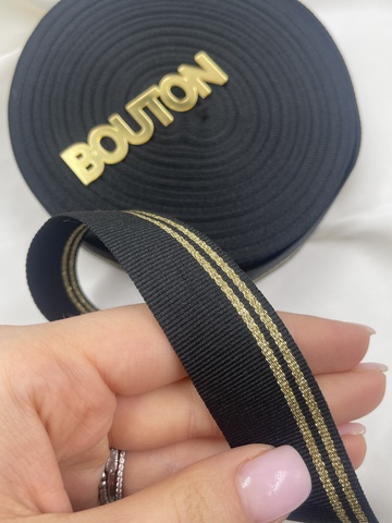 Репсовая лента черная с золотистыми полосками