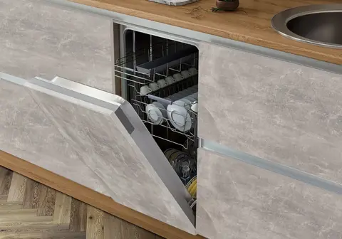 ЛДСП Кухня Карина Центральная секция 2050 (с местом под МП) (Белый глянцевый/Бетон светлый, сонома)