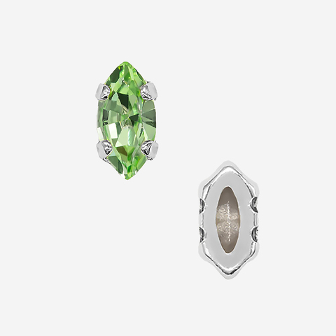 Кристалл Маркиз (Marquise Fancy Stone) в цапах, оттенок "Перидот"/"Peridot", 6*3мм, родирование