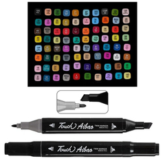 Маркер для скетчинга, двусторонние, Touch Aibao, четырёхгранные, 14 мм, спиртовые, 80 шт