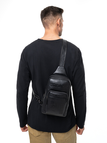 Кожаная сумка через плечо чёрного цвета