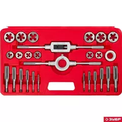 ЗУБР 27 предм., сталь 9ХС, набор метчиков и плашек в пластиковом боксе (28123-H27)