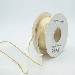 Лента органза с золотой нитью (4см*9,14 м), Айвори