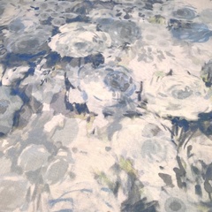 Мерный лоскут 1,7 м шифон с голубым розами акварель  1168